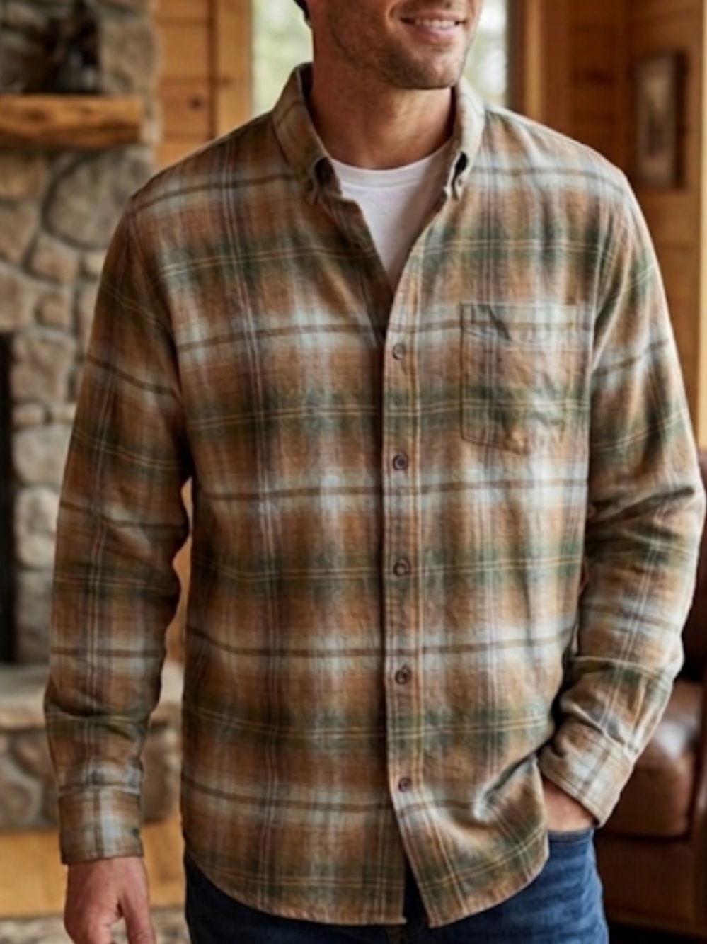 Original Weatherproof Men’s Luxe Plaid Flannel Shirt Size L